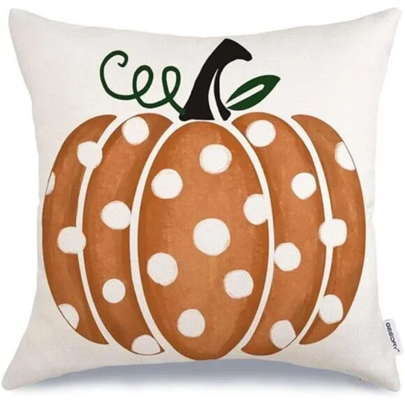Fall Pillow Covers 18x18 Inch Polka Dots Pumpkin Throw Pillows for - Picture 6 of 6